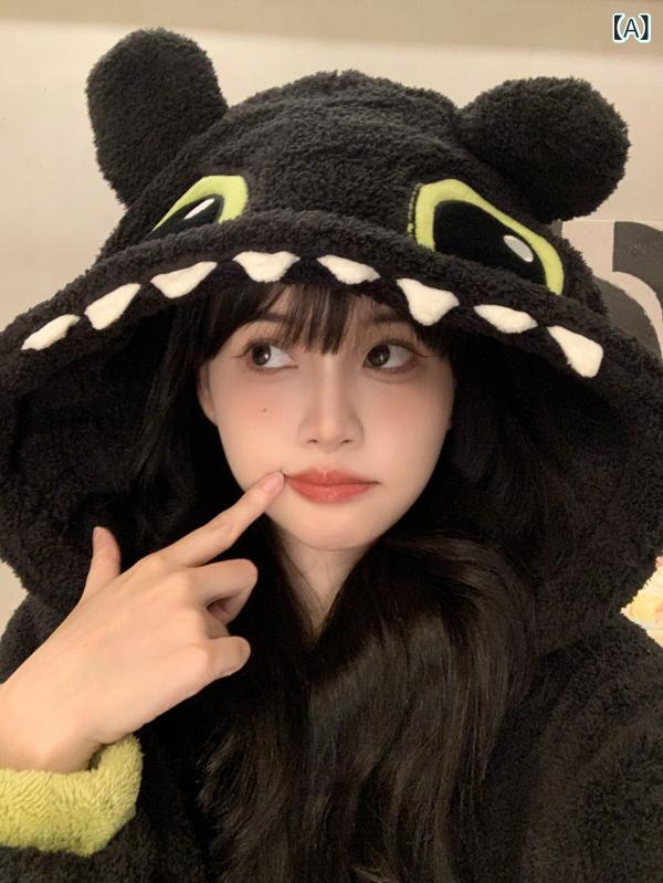 パジャマ　レディース　かわいい かわいい 歯の ない フード付き コーラル フリース パジャマ 女性用 冬用新 スタイル 暖かい 厚手 プラッシュ ホームウェア セット