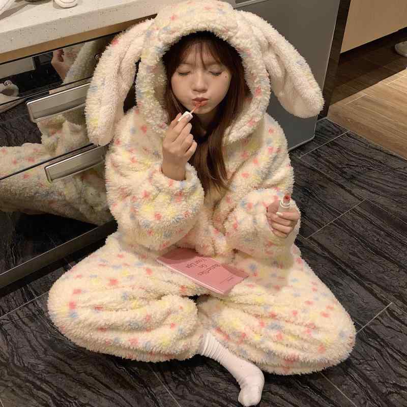パジャマ レディース 愛くるしい 愛くるしい 家兎の 耳の サンゴ フリース 衣裳 パジャマ レディース 冬 裏起毛 朦々たる スイートホーム 服 2025