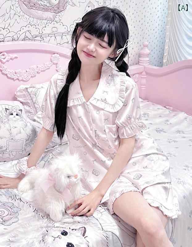 パジャマ レディース 愛くるしい MG パジャマ あやつり人形 猫 続きもの お嬢さん 冷感 フラウンス 春夏 半袖 養護ホーム 服