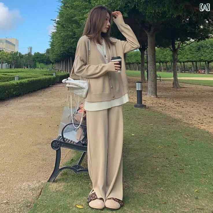 マタニティ　パンツ　レギンス マタニティ スーツ はで スタイリッシュ カーキ色の ニットの ゆったり お腹を 覆う セーターの ツーピース 2025秋冬 5,809円