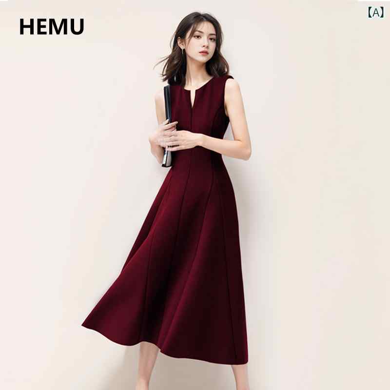 Vネック トップス レディース 赤い ドレスの レディース フランスの 婚約 ドレス ロング スカートは 普通の 日に 着用 できます 韓国 重要な 機会の 高知の 服装 春と 夏