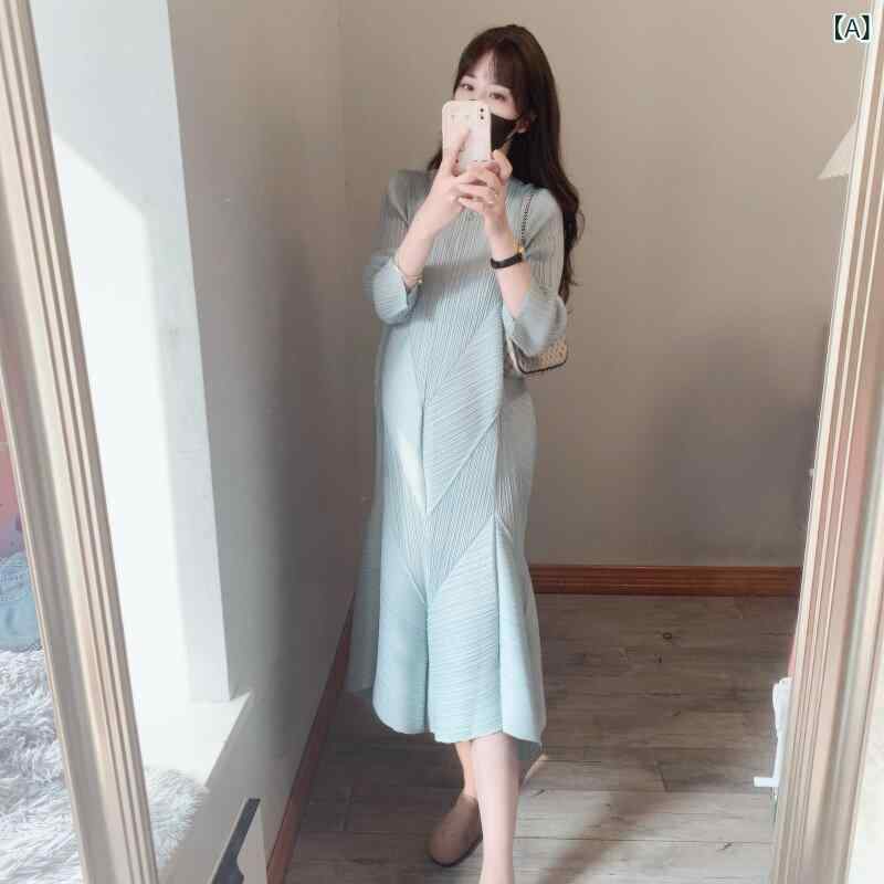 妊婦用 ズボン下 レギンス Ziyu マタニティドレス 春 ラウンドのど首 七分袖 並み並み 丈 ゆったり 花瓣 筋目