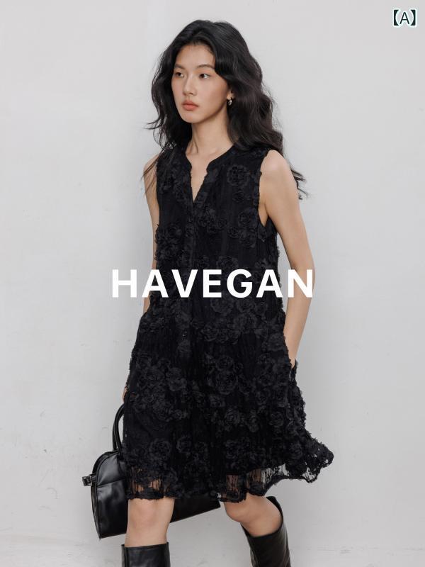 スコート 御召しもの ノースリーブ HAVEGAN / 花柄 フレンチ Vのど首 朱夏 より良い 御召しもの レディース スピード競技 スコート