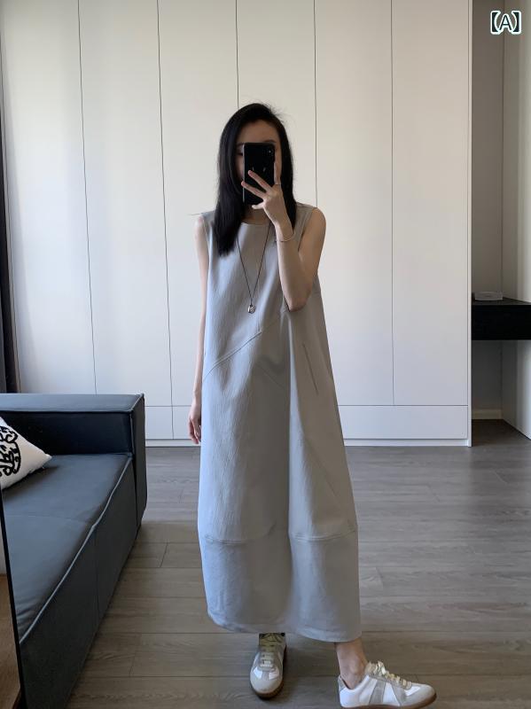 スカート ドレス ノースリーブ Awencoat ラウンドネック ベスト ドレス 女性 夏 韓国 ノースリーブ スリム ロング スカート 2025|みやショップ店