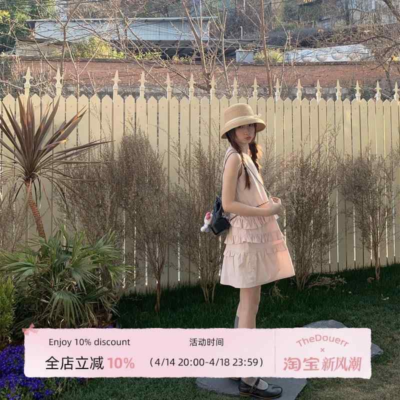 スカート ドレス ノースリーブ TheDouerr 桜 初恋 小さい ピンクの レース ノースリーブ ベスト ドレス|みやショップ店