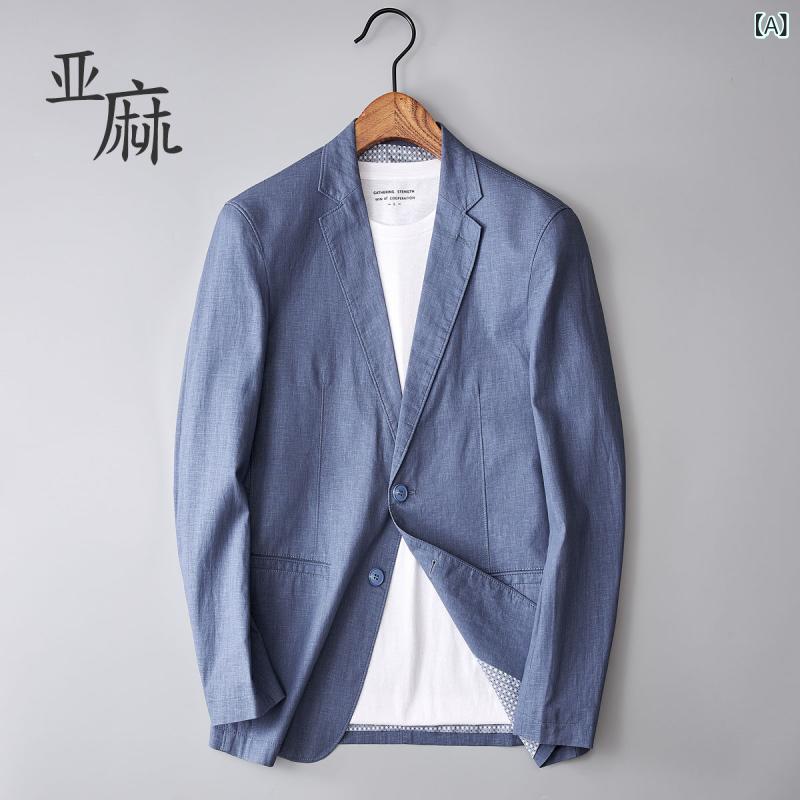 ビジネス スーツ ジャケット メンズ リネン スーツ 春秋 薄手 スリム 韓国 レトロ コットンリネン ビジネス カジュアル ワンピース 大きいサイズ ジャケット|みやショップ店