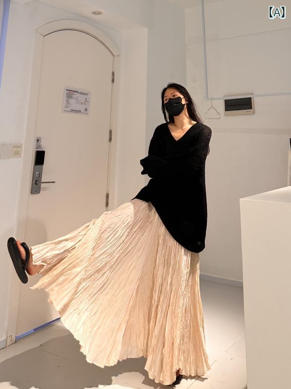 レディース スカート カジュアル 読書 服 芸術 不規則な 大きい スイング ダンス スカート センス エレガントな プリーツ ロング 背の 高さ プリーツスカート|みやショップ店