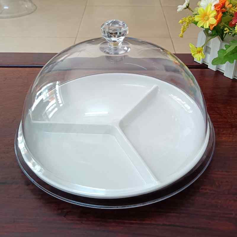 デザート トレイ 透明 丸型 プラスチック ケーキ カバー スイーツ 展示 盤 パン 受け皿 果物 試食 皿 食品 保存 容器 軽量 耐久 キッチン 用品
