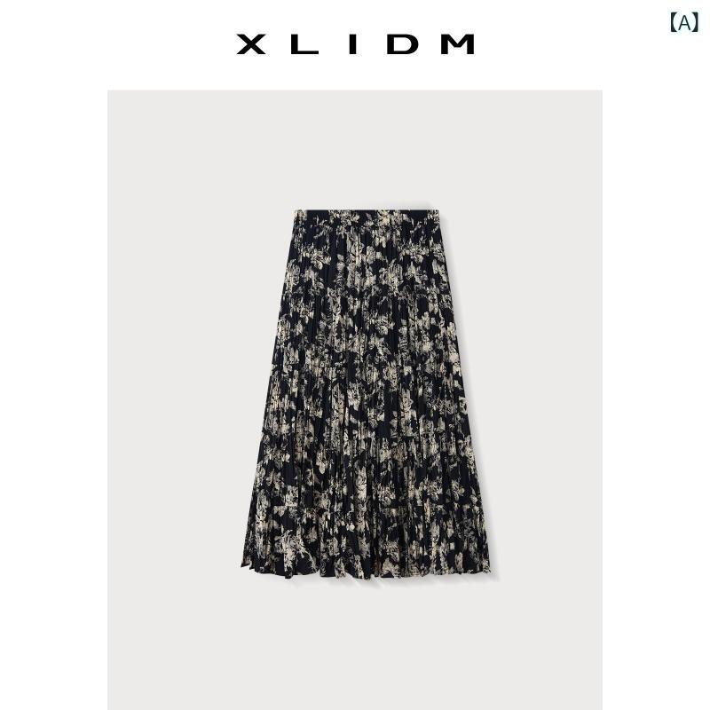 スカート　レディース　花柄 Xiaoli 大きめ サイズ レディース 服 インクと 花ノー ケア プリーツ ウエスト ゴム aライン ヒップ カバー スリミング スカート