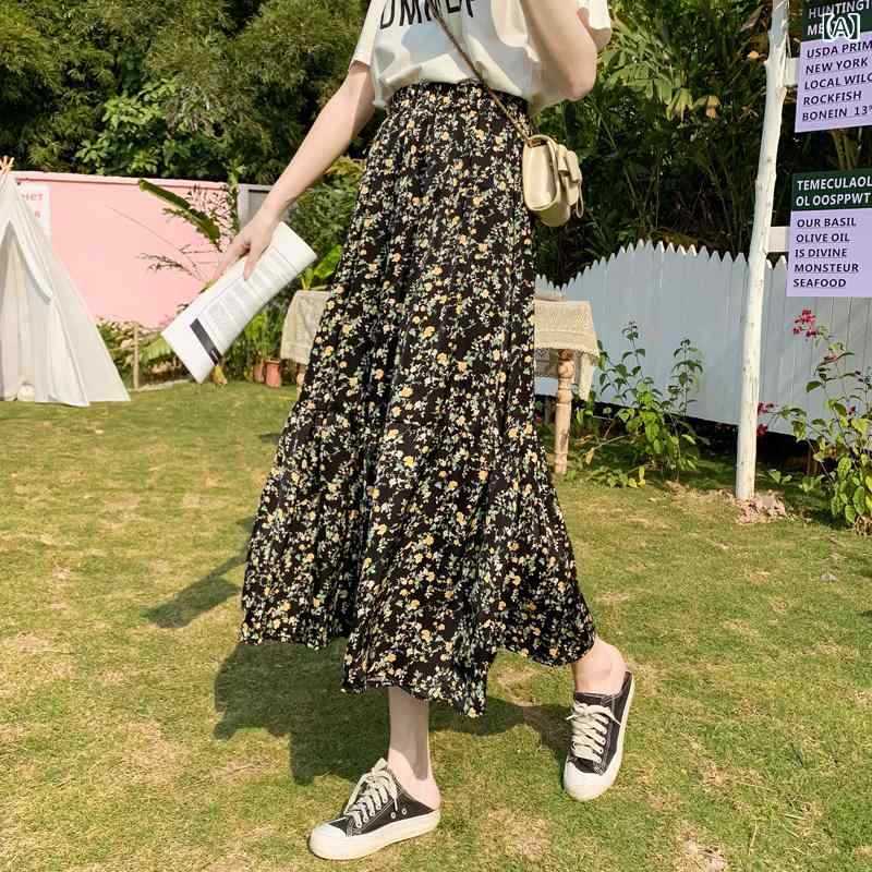 スカート　レディース　花柄 花柄 ミドル 丈 スカート レディース 夏 ハイウエスト スリム ヒップ カバー a ライン シフォンスカート