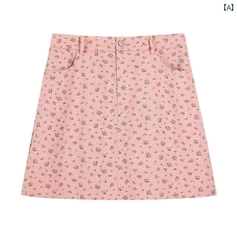 スカート　レディース　花柄 リリー 327 多機能 年齢を 感じさせにくい 花柄 ハイウエスト デニムスカート レディース aライン ヒップ ラップ ショート スカート