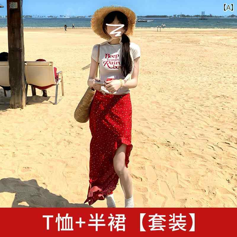 花柄　スカート　レディース ビーチ バケーション 衣装 ロング スカートの 完全な セット 2025 赤い 不規則な 花柄 スカート 女性 夏 4,813円