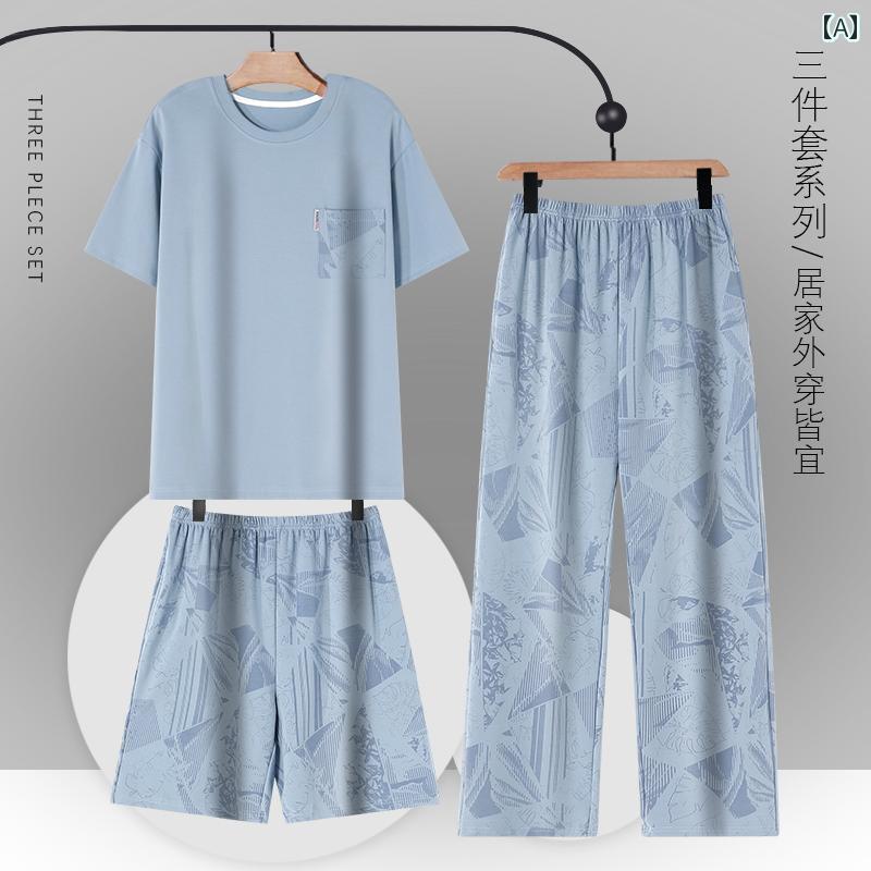 メンズ　パジャマ　上下 Langsha 綿 メンズ パジャマ 夏 半袖 ズボン スリーピーススーツ 大きいサイズメンズ 夏の ホームウェア