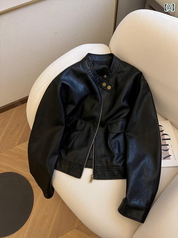レディース　コート　ジャケット Xiao Cの 黒 ファッション PU レザー バイク スーツ 女性用 2025 春 ショート ジャケット レザーコート