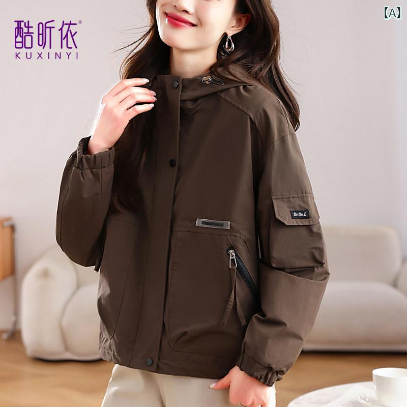 レディース　コート　ジャケット ファッション フード付き ショート ジャケット 女性用 2025 春秋 韓国 ゆったり 大きめ サイズ おしゃれ ワークジャケット トップス｜みやショップ店