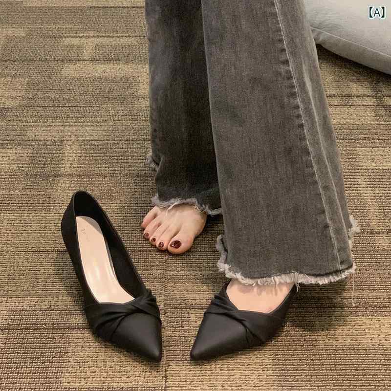 ハイヒール　シューズ　レディース 革 尖った つま先の 女性用 靴 2025 春の スティレット ヒール 小さい サイズ スカート 付き ハイヒール