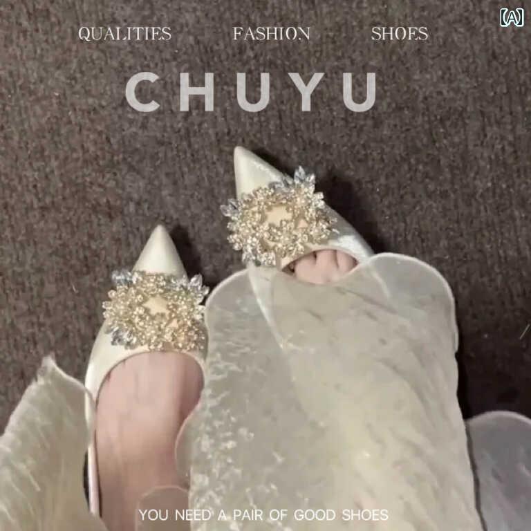 ハイヒール シューズ レディース 三鞭酒 繻子 ハイヒール メイン 御芽出度お召しもの Xiuhe 御芽出度シューズ 御芽出度 シューズ フレンチ 御前上等 生産ライン石ころ 真四角バックル シングル お上さん用