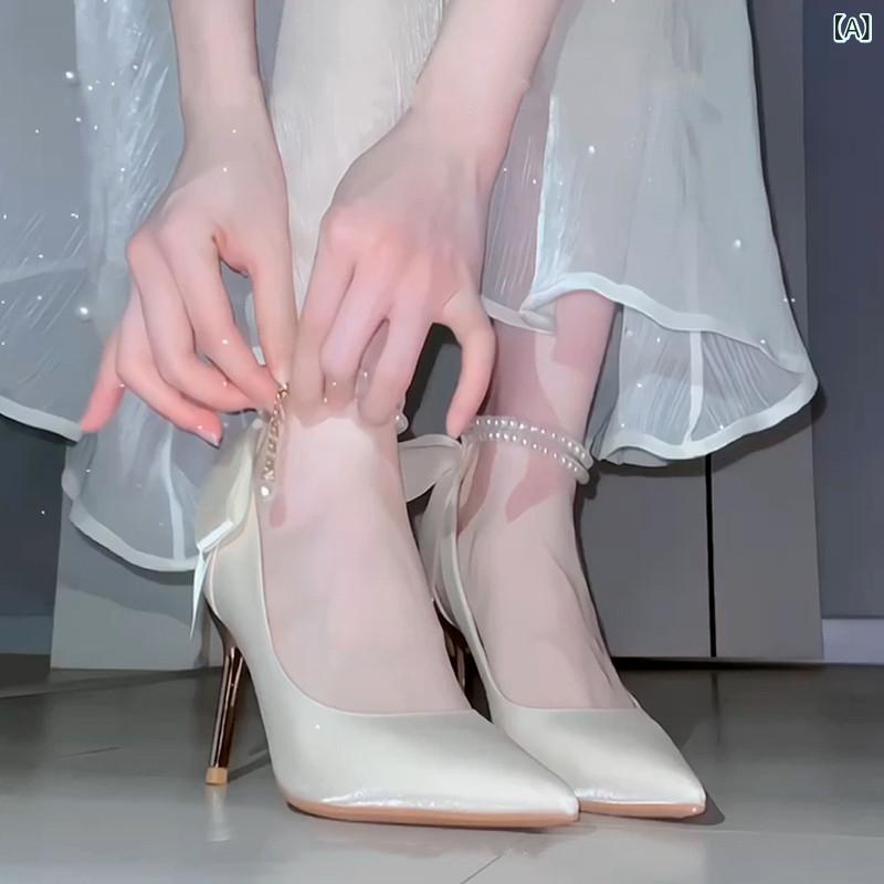 ハイヒール シューズ レディース Xiyanの レディース フレンチ 繻子 シューズは 華燭の典御召しもの 華燭の典シューズ スティレット 踵 成年者 式用 ハイヒールと 合わせて 花嫁御寮 介 添 人や 人と して 日毎夜毎 着付ける できます。