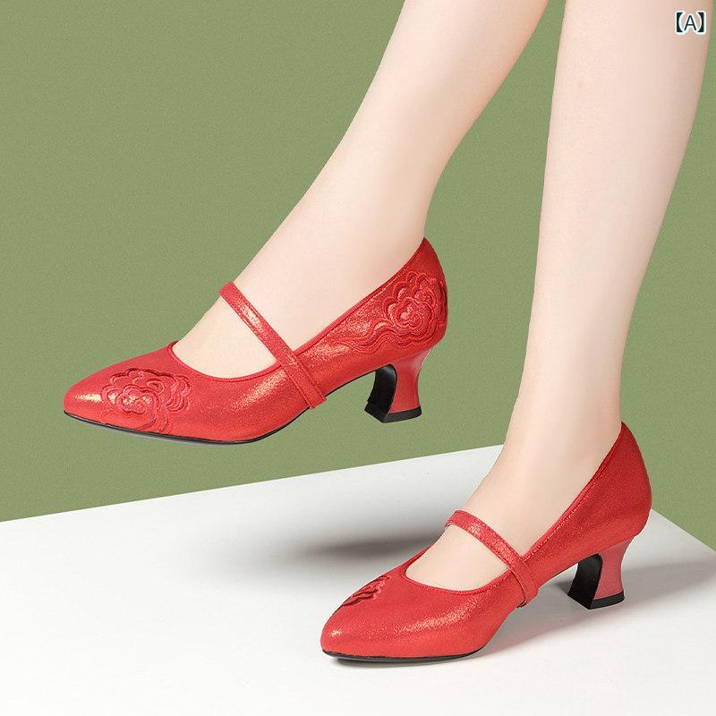 御召しもの 寄り合い レディース レトロ 馬 面 スコート シューズ 2025 秀和 服 吉祥雲 刺しゅう スティレット ハイヒール 漢服 尖った つま先 レディースシューズ