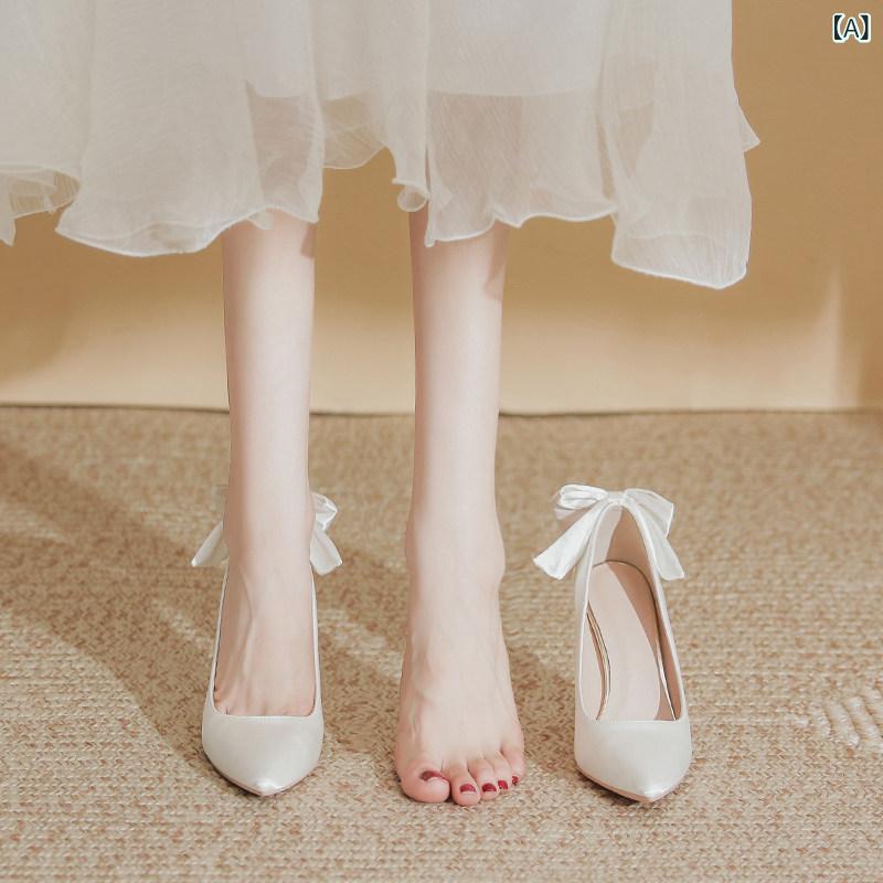 ハイヒール シューズ レディース 白いこと シュロの葉 ハイヒール レディース スティレット 繻子 御芽出度シューズ 御芽出度 シューズ Xiuhe 御芽出度お召しもの ツー お召しもの 2025新 表現スタイル メンズ