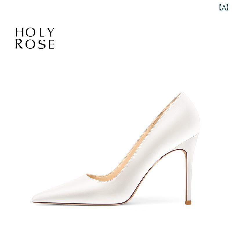 ハイヒール シューズ レディース HolyRose エンゲージメント シューズ フレンチ メイン ウェディングドレス ウェディングシューズ 花嫁 ホワイトサテン ハイヒール シングル