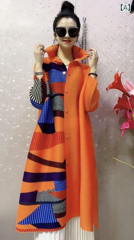 レディース お召しもの 衣装 筋目 トレンチコート 真っただ中 丈 ビッグ  初秋 照明ランプ色合い オレンジ色 シングル乳ぶさ ジレー 飛び降りる お召しもの