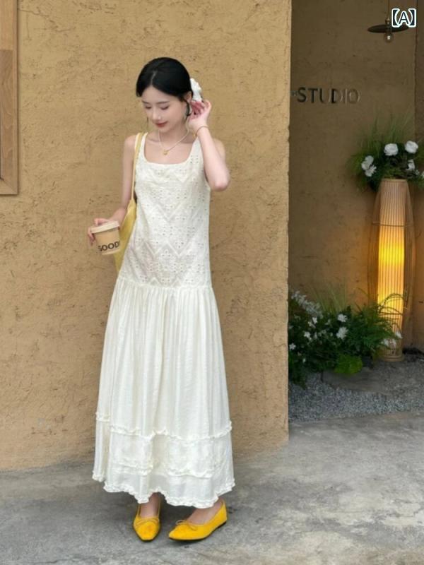 インナー　ワンピース　トップス　 レトロ ジャカード ベスト ドレス 女性用 2025 春 ホリデー スタイル ホワイト スリム サスペンダー ロング 5,237円