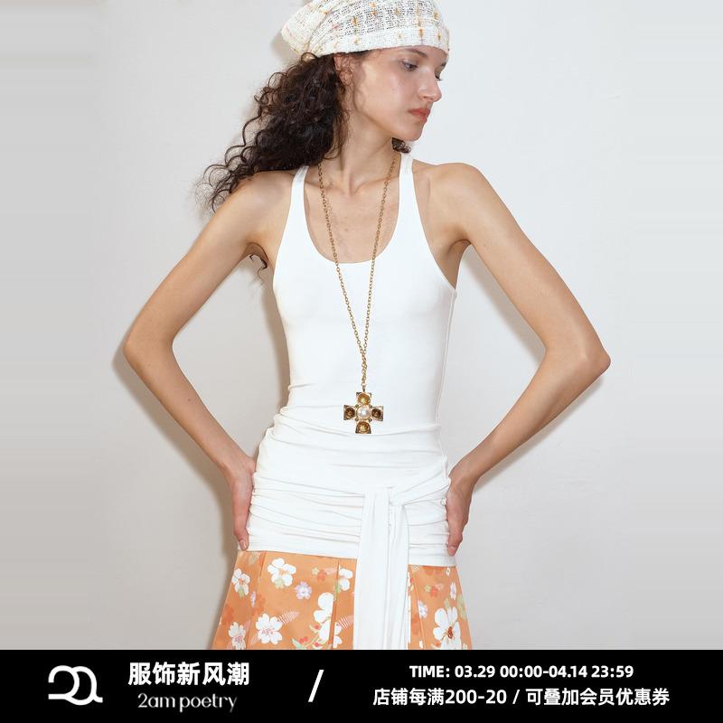 キャミソール　トップス　レディース 2 AM POETRY U ネック スリムフィット 伸縮性 ウエスト ストラップ I 字型 キャミソールドレス ブラック / グレー ホワイト