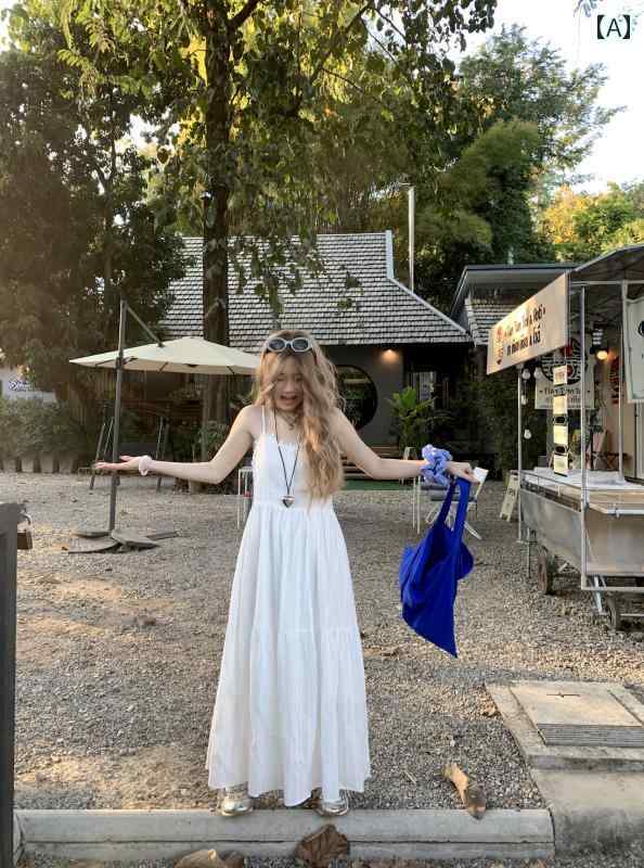 キャミソール　トップス　レディース 大きいサイズ 婦人服 白い サスペンダー ドレス 女性 夏 太め MM ウエスト スリミング ロング スカート