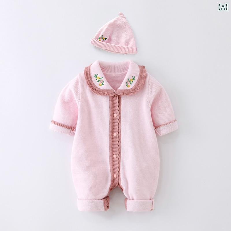 子供服　ニット　セーター ベビー ファッション レース カラー 2024 ワンピース 服 女の子用 春秋 お出かけ 暖かい ロンパース ハイハイ