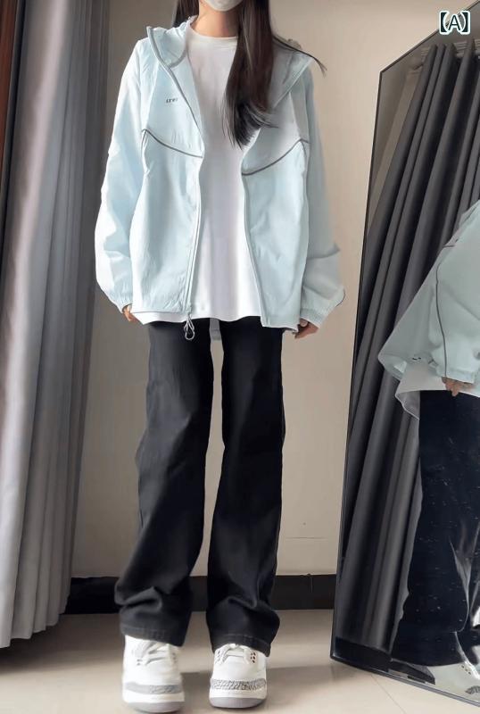 パーカー　薄手　カジュアル 夏の 屋外用 涼しい 日焼け防止 服 女性用 2025新 ゆったり 通気性 薄手 フード付き ジャケット