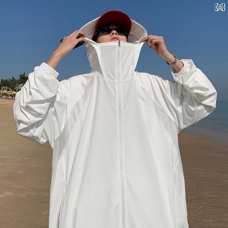 パーカー　薄手　カジュアル ホワイト 日焼け防止 服 メンズ 夏 薄手 冷感 通気性 ジャケット アウトドア 釣り 紫外線 防止 肌着