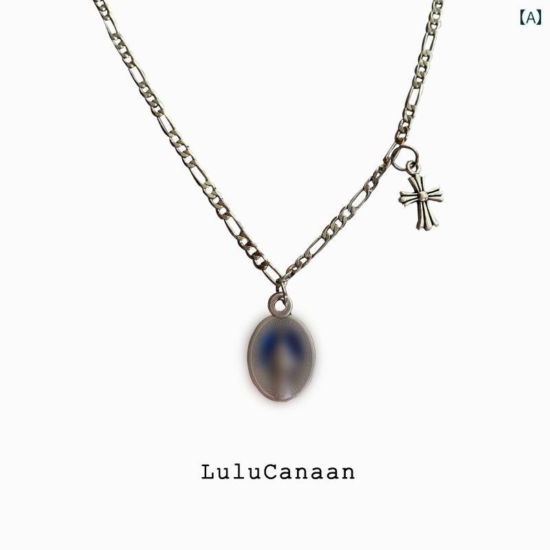 ネックレス　十字架　クロス LuluCanaan ブルー グレーズ クロス ネックレス 調節可能 延長 チェーンと アメリカ クールスタイル ユニセックス カップル スター リング シルバー｜みやショップ店