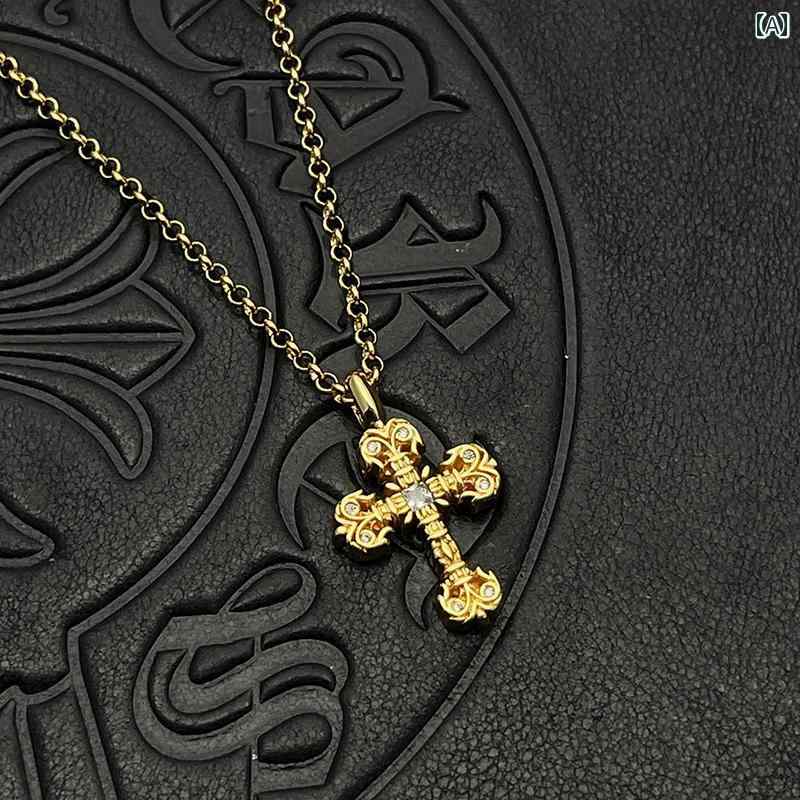 ネックレス　十字架　クロス 極端 レトロ ミニ 炎 クロス ラインストーンネックレス メンズ レディースと アメリカ 個性 ペンダント クラシック セーター チェーン