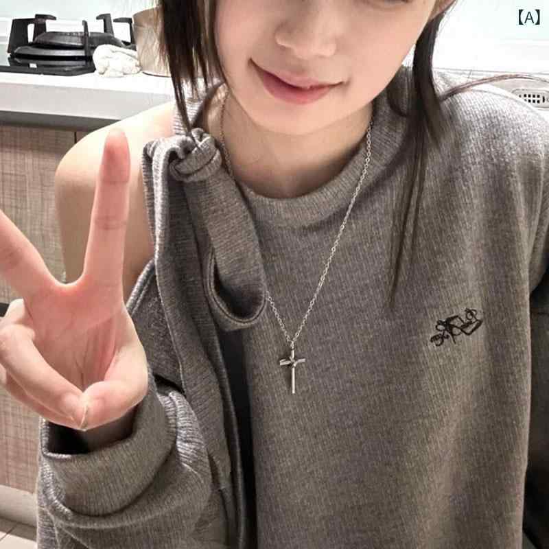 ネックレス 十字架 クロス スター リング シルバークロスネックレス 女性用と アメリカ カップル アクセサリーな ハイエンド ロング セーター チェーン|みやショップ店