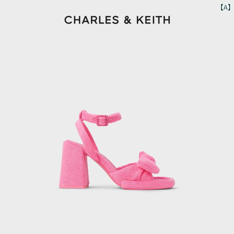 レディース　ヒール　シューズ CHARLES &ampamp KEITH 春夏 レディースシューズ CK 160920367 リボン ベルベット 厚 ヒール オープン トゥ ハイヒール サンダル｜みやショップ店