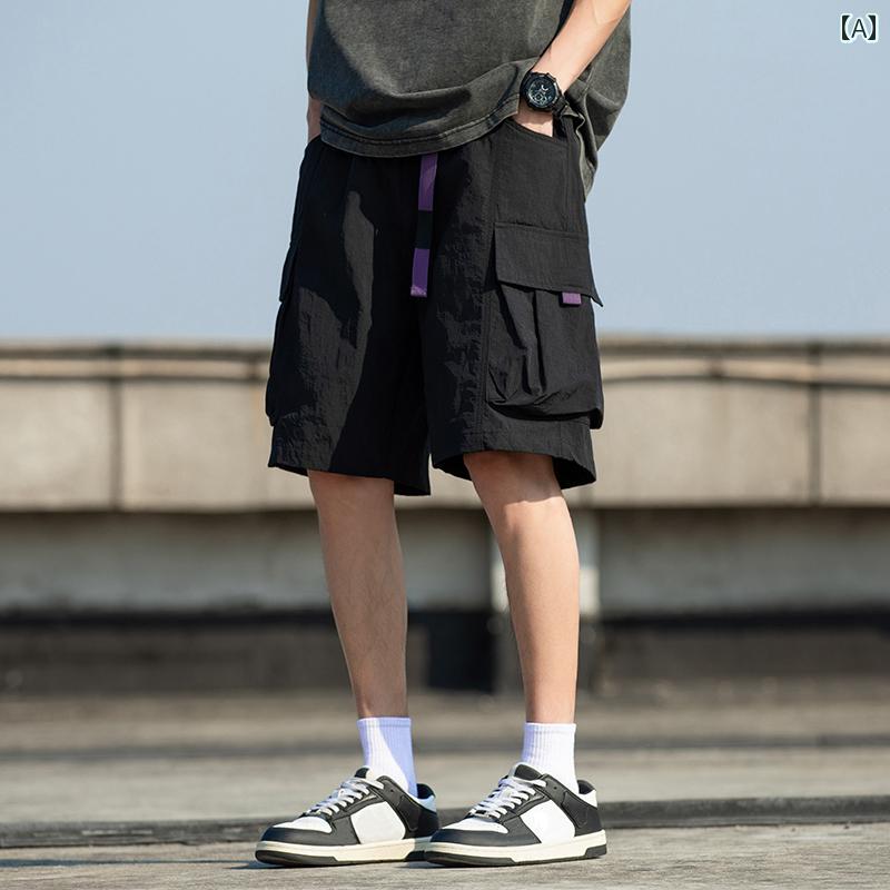メンズ ハーフパンツ スポーツ 戦士 アメリカン 冷感 ショーツ メンズ 夏 薄手 2025 ワークウェア ゆったり カジュアル ミドル 丈 パンツ