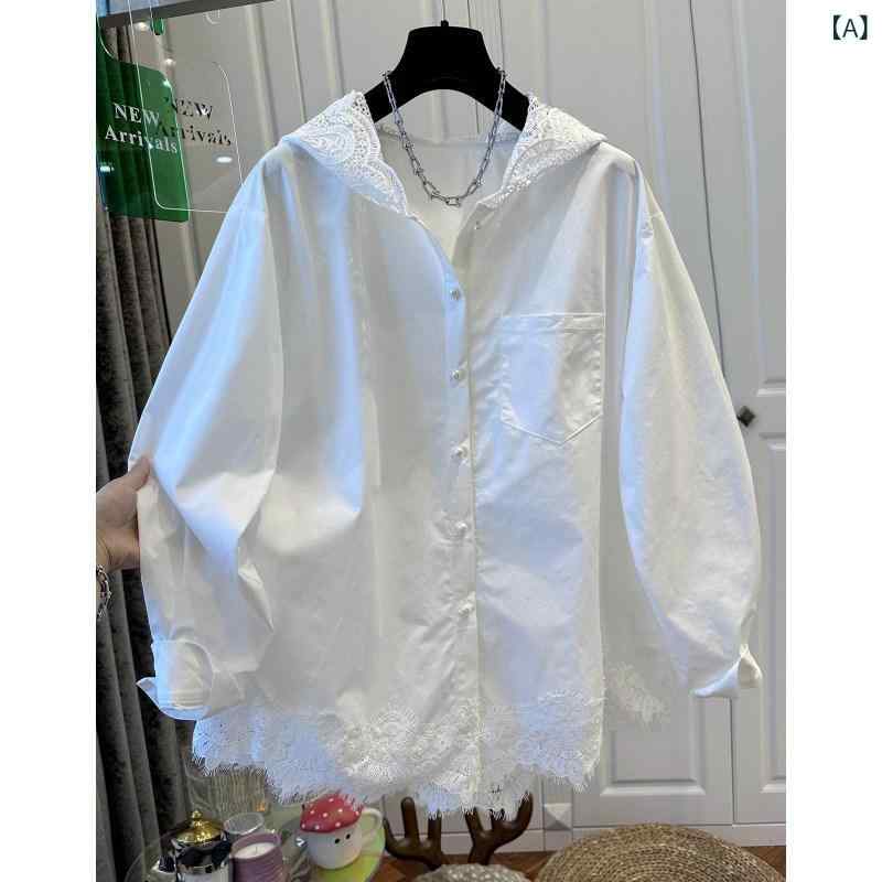 レディース　シャツ　レース レース フード付き シャツ レディース ハイエンド 軽量 高級 春服 2025 商品 大きいサイズ 太い mm 白