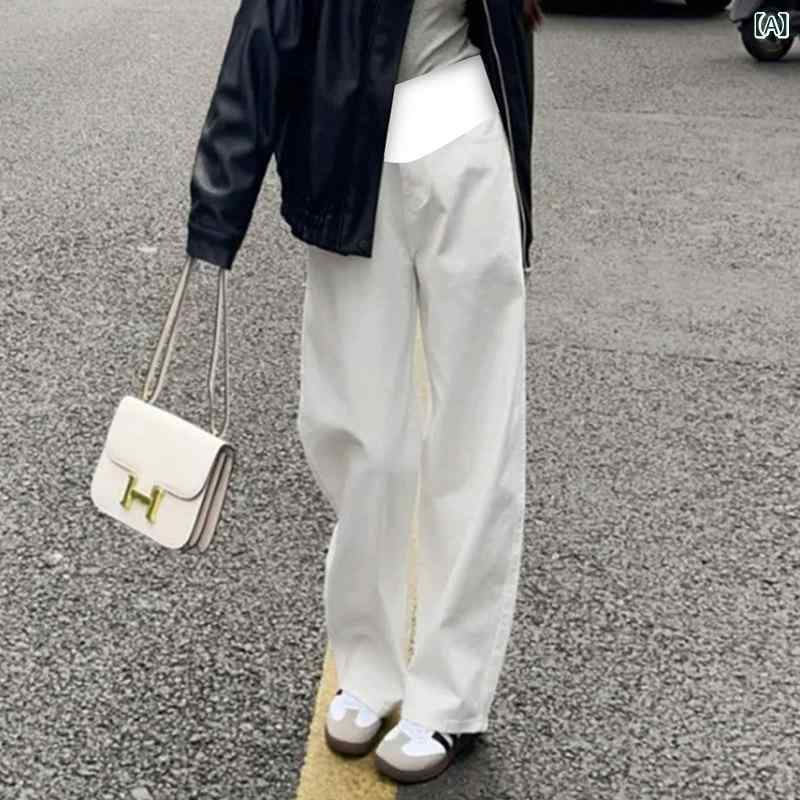 パンツ スウェット 妊婦 ホワイト マタニティ ジーンズ 春秋 スタイル ロング パンツ アウター 春 厚手 裏起毛 ワイド レッグ 冬