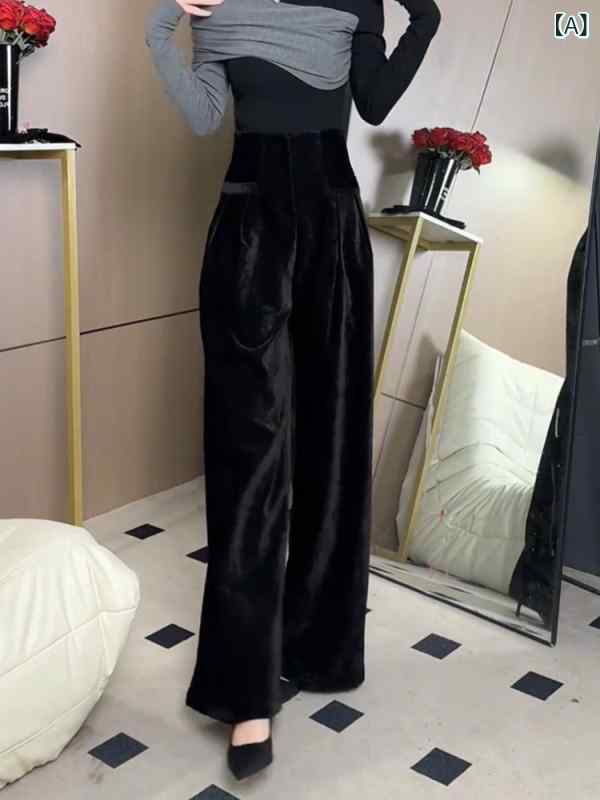 ボトムス レディース か細い ハイエンド 止ん事無いな 小母さん 黒の 天鵞絨 ズボン下 お上さん用 秋冬 ゆったり か細い 分かりやすいで 全能な 広広とした レッグ