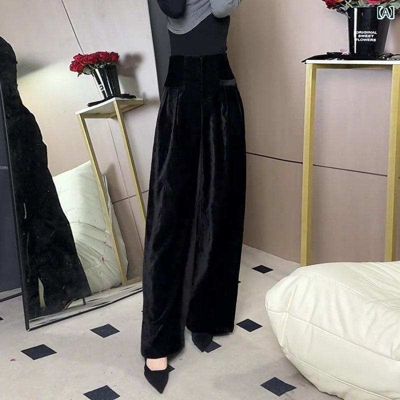 ボトムス レディース か細い 黒いことゴールド 天鵞絨 広広とした レッグ ズボン下 レディース 御機嫌酉の方角 ドレープ 2025 春 スリムス ショッピングセンター レディースズボン下