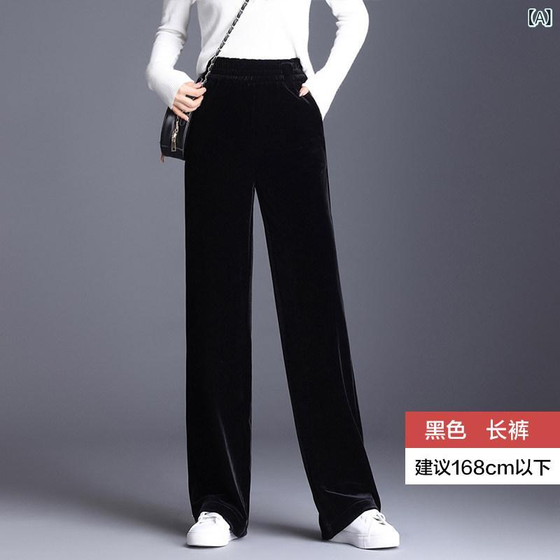 ボトムス　レディース　スリム ブラックゴールド ベルベット ワイド レッグ パンツ レディース 春秋 ハイウエスト ストレート 2025 秋冬 カジュアル