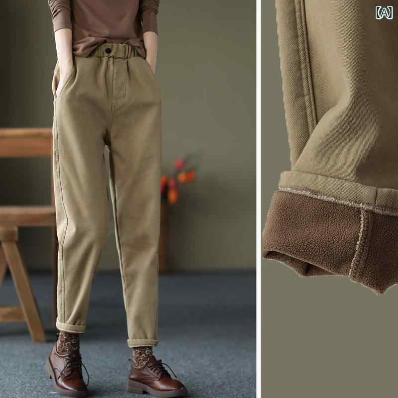 レディース　パンツ　ワイド レトロ 綿 裏起毛 カジュアル パンツ レディース 秋冬 2025 スリム ロング 暖かい ゆったり