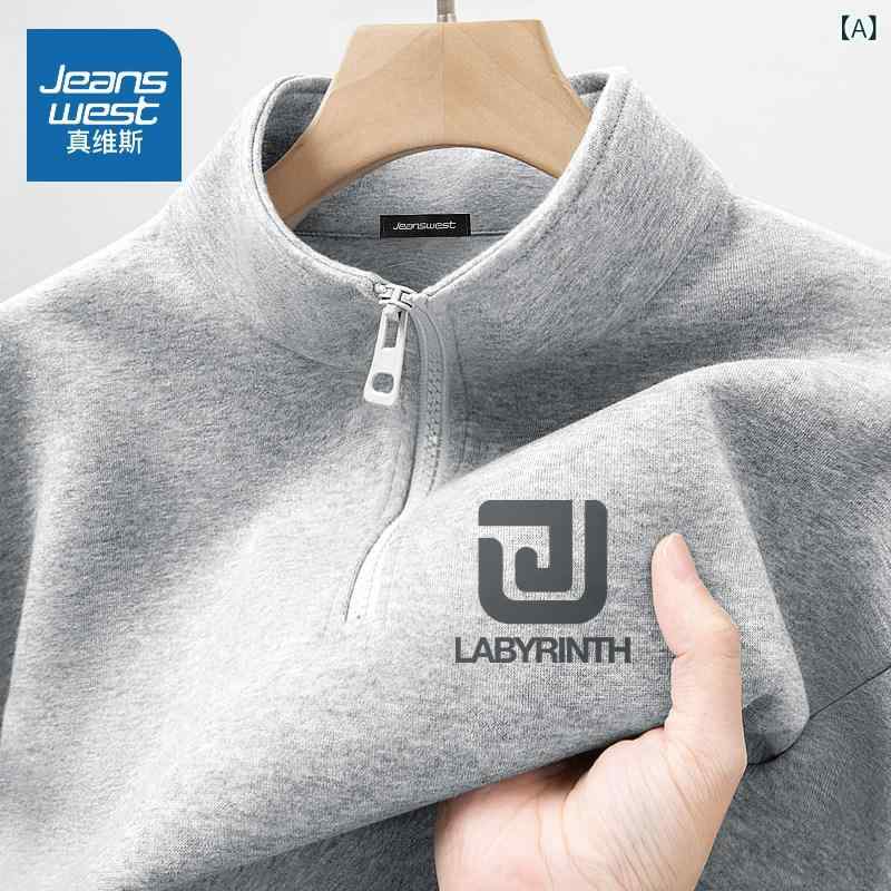 ジッパー　ジャケット　カジュアル Jeanswest ハーフ ジップ スウェットシャツ メンズ 春 ヘビー スタンドカラー トップス アメリカン スポーツ カジュアル ジャケット F