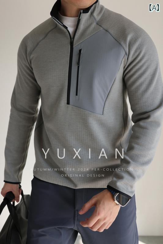 ジッパー　ジャケット　カジュアル YUXIAN チェック 柄 暖かい ベルベット スタンドカラー アウトドア スポーツ ハーフ ジップ 長袖 スウェットシャツ フリース ストレッチ ジャケット 厚手 冬