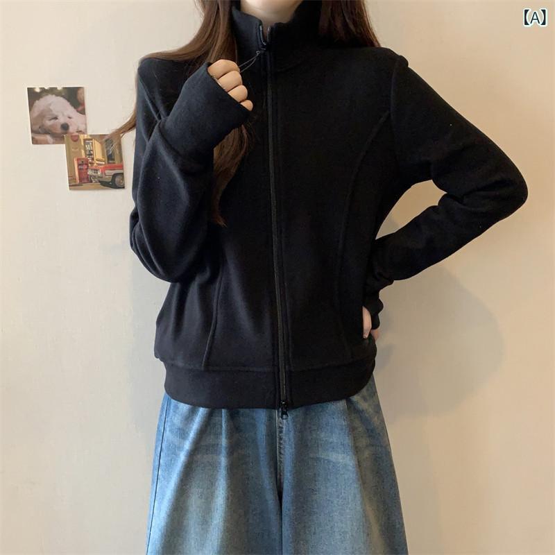 ファスナー 上衣 心地よい お上さん用 黒いこと 照明ランプ色合い スウェーター 上衣 2025 春 気が大きい大きさ 粍 腹 押しかぶせる ファスナー ジレー 長袖 トップス