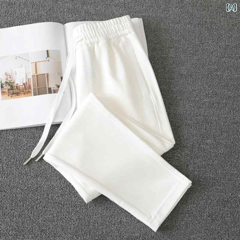ワイド　パンツ　ボトムス コットン カジュアル スポーツ パンツ レディース 春秋 2025 ストレート スウェットパンツ ホワイト 裏起毛