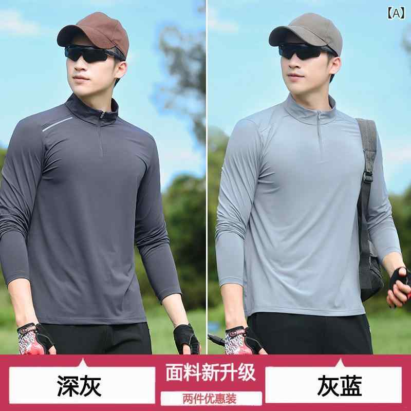 ジッパー　ジャケット　カジュアル 春秋 男性用 速乾 服 ハーフ ジップ スポーツ トップス フィットネスの ランニングウェア アウトドア 登山用 長袖 スタンドカラー Tシャツ｜みやショップ店