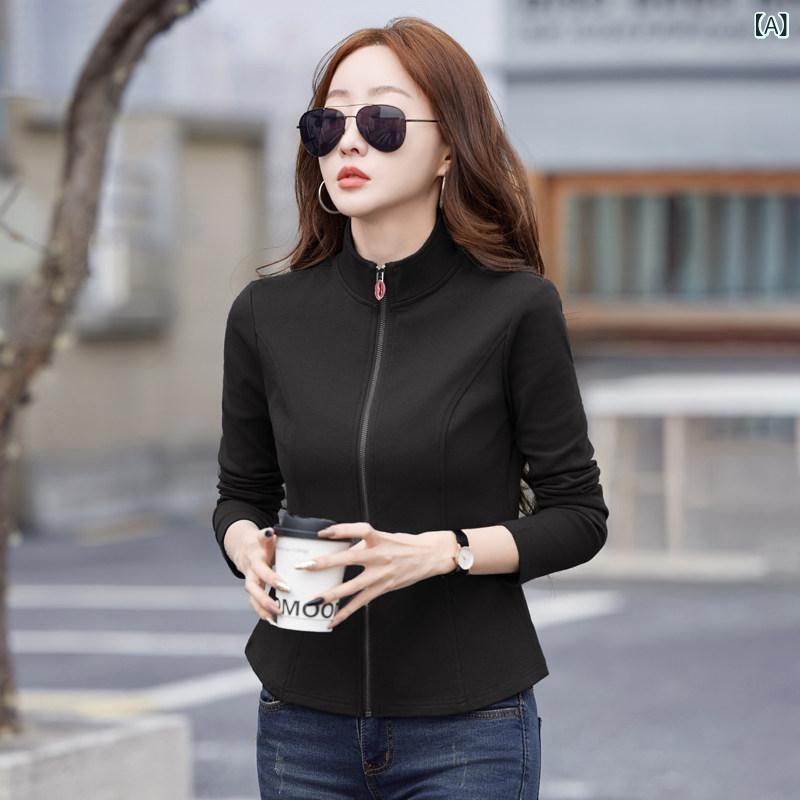 フリース　トップス　ジッパー 2025 春秋 コットン 長袖 Tシャツ レディース カーディガン ショート ジャケット ジッパー 薄手 セーター スタンドカラー トップス 服