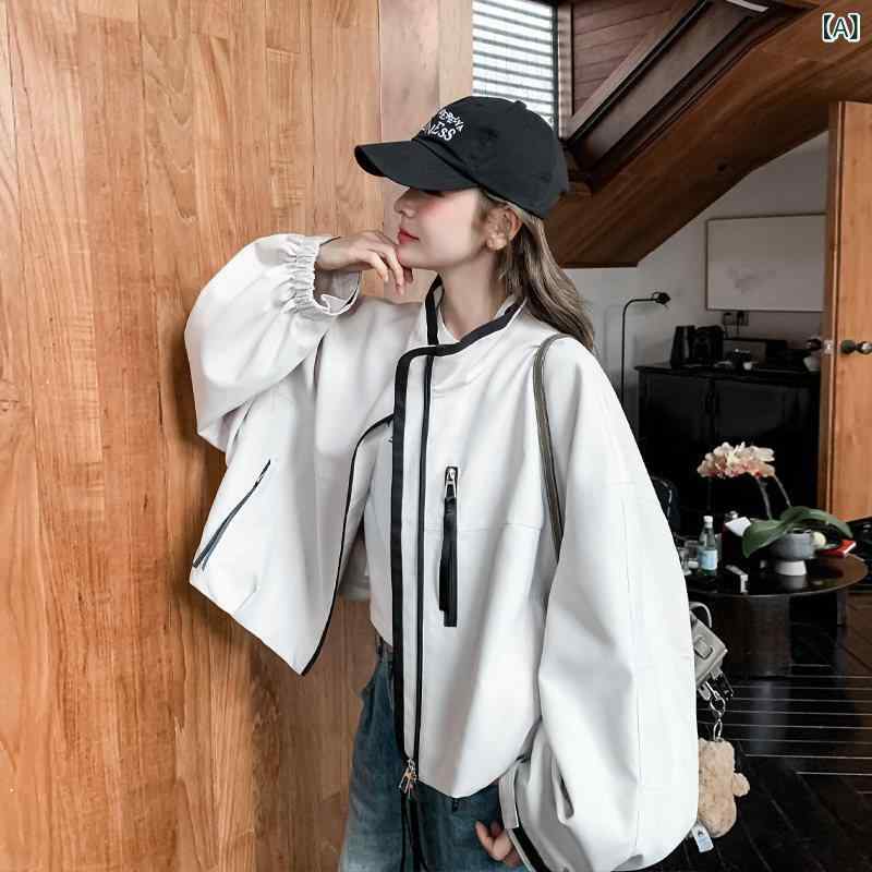 フリース　トップス　ジッパー オフ ホワイトの スタンドカラー ジャケット 女性用 2025 春の新 スタイル 小さい カジュアル ファッション の ワークウェア｜みやショップ店